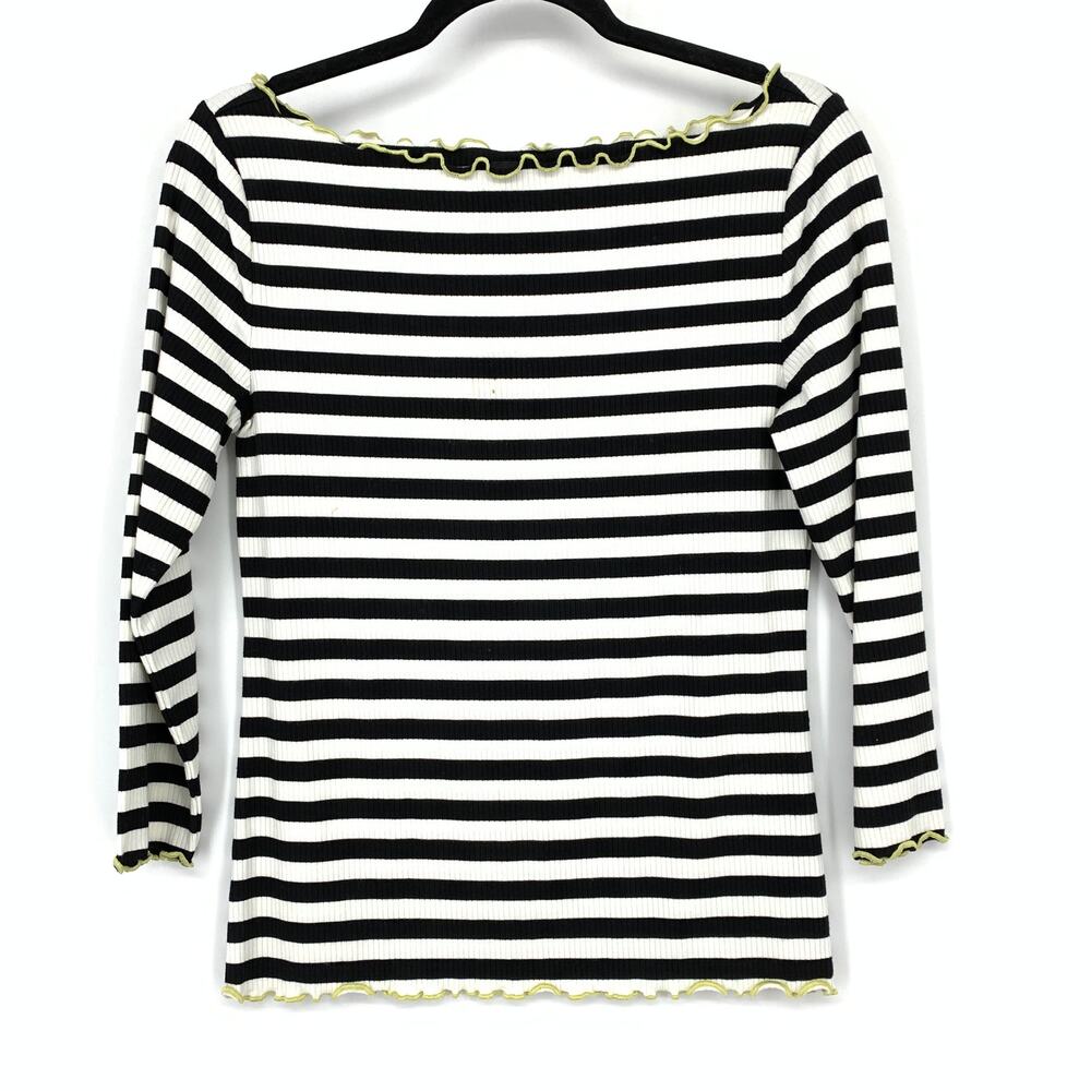 Ann Taylor Boatneck 3/4 Sleeve Breton Stripe T-Shirt Sz Small Black White